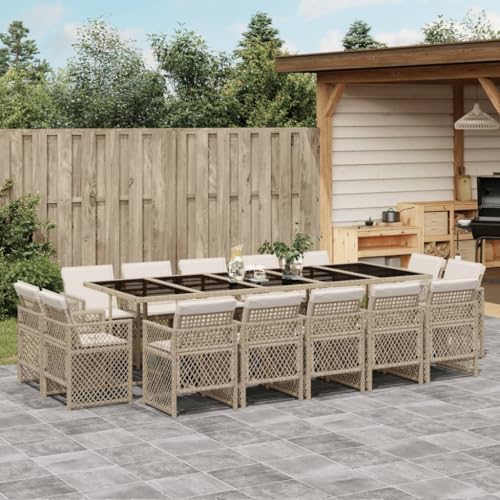 Hoodmeel Rattan Gartenmöbel Set 14 Personen Garten Sitzgruppe 14 Personen Sitzgruppe Outdoor Polyrattan Sitzgruppe Sitzgarnitur Terassenmöbel außen-Beige-15-tlg von Hoodmeel