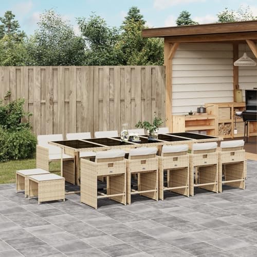 Hoodmeel Rattan Gartenmöbel Set 14 Personen Garten Sitzgruppe 14 Personen Sitzgruppe Outdoor Polyrattan Sitzgruppe Sitzgarnitur Terassenmöbel außen-Beige und Creme-15-tlg von Hoodmeel