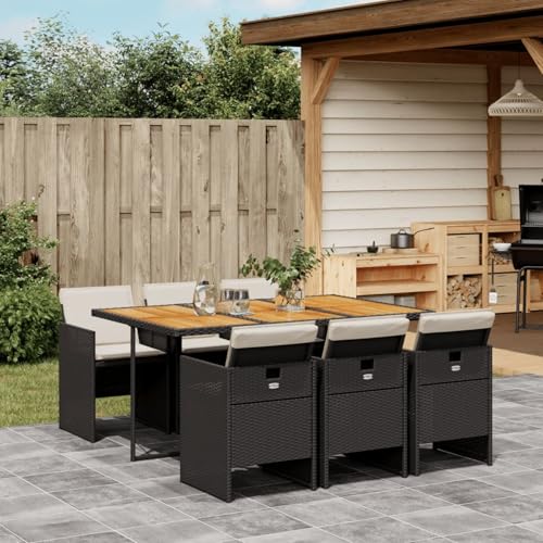 Hoodmeel Rattan Gartenmöbel Set 6 Personen Garten Sitzgruppe 6 Personen Sitzgruppe Outdoor Gartentisch mit stühlen Set Sitzgarnitur Terassenmöbel außen-Schwarz und Creme-7-tlg von Hoodmeel