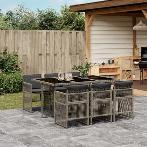 Hoodmeel Rattan Gartenmöbel Set 6 Personen Garten Sitzgruppe 6 Personen Sitzgruppe Outdoor Polyrattan Sitzgruppe Sitzgarnitur Terassenmöbel außen-Grau-7-tlg Typ 3 von Hoodmeel