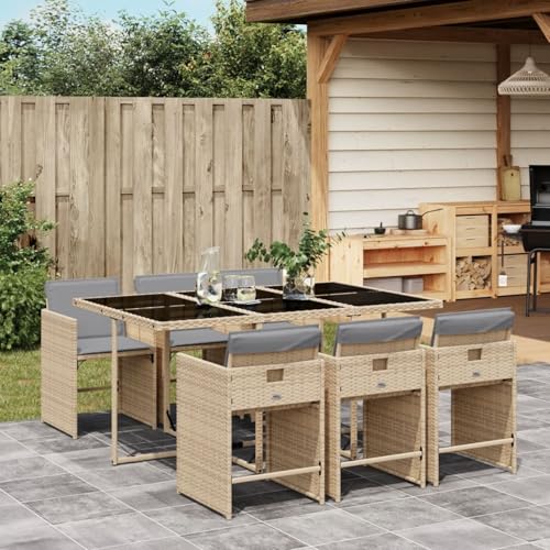 Hoodmeel Rattan Gartenmöbel Set 6 Personen Garten Sitzgruppe 6 Personen Sitzgruppe Outdoor Polyrattan Sitzgruppe Sitzgarnitur Terassenmöbel außen-Mischung aus Beige-7-tlg von Hoodmeel