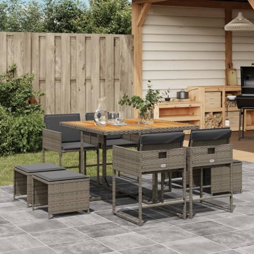 Hoodmeel Rattan Gartenmöbel Set 8 Personen Garten Sitzgruppe 8 Personen Sitzgruppe Outdoor Gartentisch mit stühlen Set Sitzgarnitur Terassenmöbel außen-Grau-9-tlg von Hoodmeel