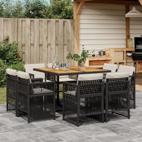 Hoodmeel Rattan Gartenmöbel Set 8 Personen Garten Sitzgruppe 8 Personen Sitzgruppe Outdoor Gartentisch mit stühlen Set Sitzgarnitur Terassenmöbel außen-Schwarz und Creme-9-tlg Typ 3 von Hoodmeel
