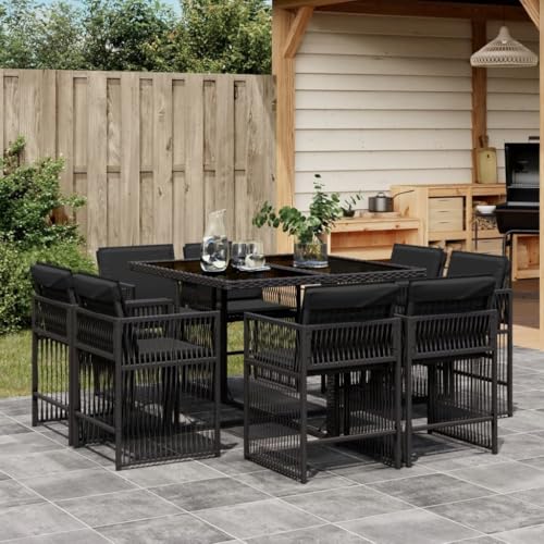Hoodmeel Rattan Gartenmöbel Set 8 Personen Garten Sitzgruppe 8 Personen Sitzgruppe Outdoor Polyrattan Sitzgruppe Sitzgarnitur Terassenmöbel außen-Schwarz-9-tlg Typ 3 von Hoodmeel