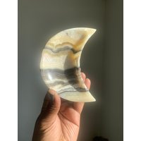Zebra Calcit Mond Kristall Schale | Onyx Göttin Kristalle Gebänderter Energiestein Chakra Steine Und Mineralien von HoodooCrystals