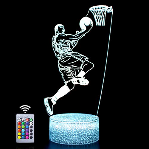Hoofun Basketball 3D Lampe Geburtstagsgeschenk Nachtlicht, 16 Farben Ändern Fernbedienung Illusion Lichter Geschenke Ideen für geschenk junge 10 jahre Teen Jungen Kinder Kind Weihnachten von Hoofun