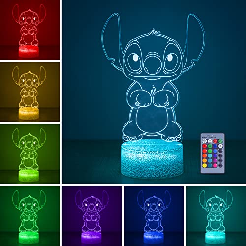 Hoofun 3D Illusion Stitch Nachtlicht: Stich Licht mit Fernbedienung und Smart Touch, Lilo und Stitch Geschenke, Stich Lampe Stitch Room Decor für Mädchen Geburtstag Weihnachten Stitch Geschenke von Hoofun