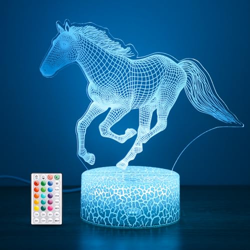 Hoofun Pferd Geschenke für Mädchen, 16-Farben Pferd 3D Illusion Lampe, Nachtlicht mit Fernbedienung und Touch Control, Pferde Dekor für Kinderzimmer, Mädchen Geburtstagsgeschenke Hoofun Pferd Geschenke für Mädchen, 16-Farben Pferd 3D Illusion Lampe, Nachtlicht mit Fernbedienung und Touch Control, Pferde Dekor für Kinderzimmer, Mädchen Geburtstagsgeschenke von Hoofun