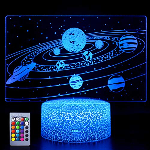 Hoofun Sonnensystem 3D Nachtlicht Universum Raum Galaxie Illusion Lampe Ideale Geschenke für Kinder Jungen und Mädchen wie an Geburtstagen oder Feiertagen Weihnachten (Solar System) von Hoofun