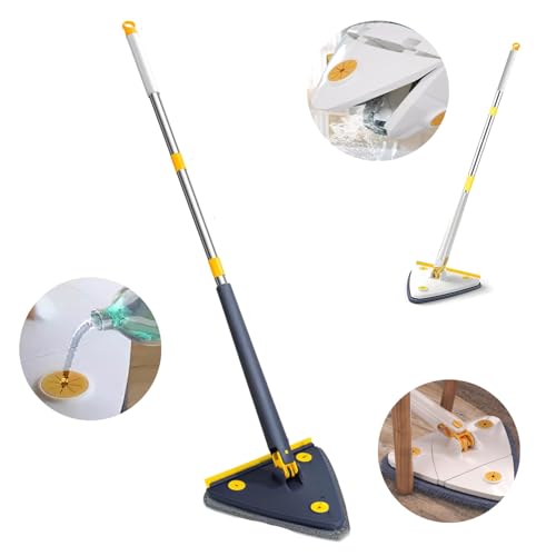 Hooha 360 Grad Dreiecks Mop Teleskopstange Reinigungsmopp mit Griff 127cm Bodenwischer&Wandreinigungsmopp&Glasreiniger Nass-&Trockenreinigung Einstellbar Wischmopp Set für Zuhause/Laden/ Büro (Blau) von Hooha