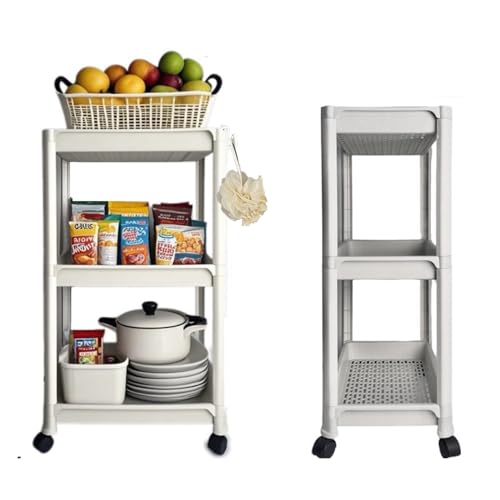 Hooha 4-stöckiger Küchenwagen 360-Grad-Einbauregale Material Stroh auf Rädern mit Rollen und abnehmbaren Haken für Küche, Büro 3-stöckiger (123.5CM x 44.5CM x 29CM) von Hooha