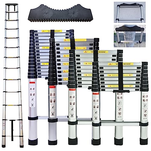 Hooha Aluminium Teleskopleiter Klappbar 3,9m/5,1m/6,3m mit Anti-Rutschmatte aus Gummifasern Folding Ladder Ausziehleiter Belastung 150kg Max. Mit EN131 Zertifikat von Hooha