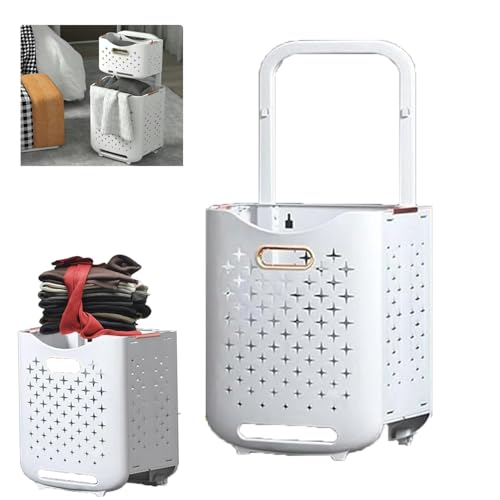 Hooha Faltbarer Wäschekorb Auf Rollen 2 Fächer Wäschekorb Plastik 77 Liter Wäschewagen für Schmutzwäsche/Spielzeug/Reinigungsmittel Aufbewahrung 34.5cm X 26cm X 75cm Storage Basket 2er Set von Hooha