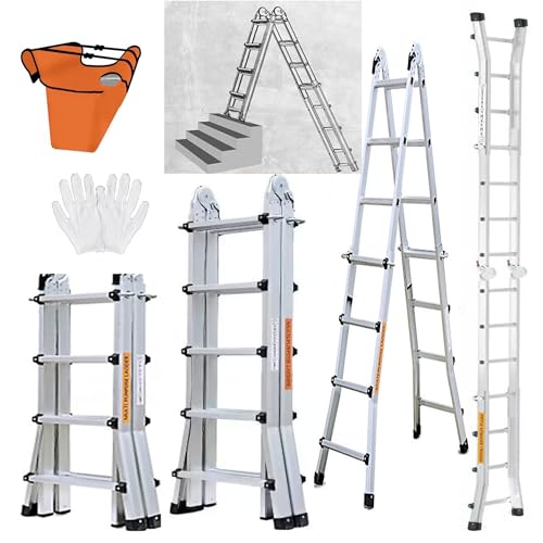 Hooha Leiter Teleskopleiter Aluminium Faltleiter Kann Als Unabhängige Leiter Treppenleiter Und Gerade Leiter Mit Einer Tragfähigkeit Von 150KG Verwendet Werden (119cm × 50cm) von Hooha