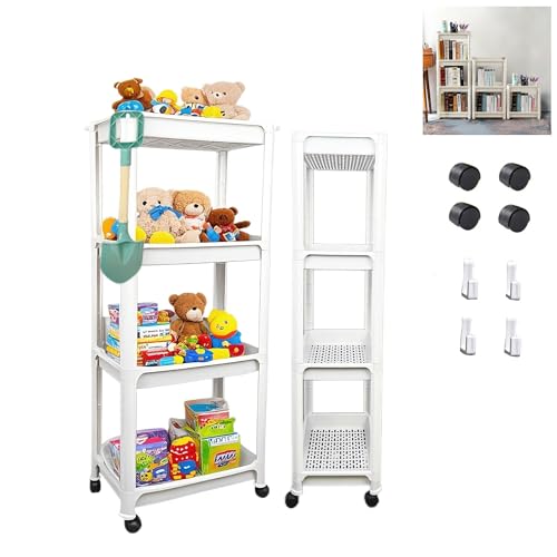 Hooha Rollwagen aus Kunststoff für Spielzeugzimmer Kinderzimmer Arbeitszimmerbeweglicher multifunktionaler Aufbewahrungswagen beweglicherAufbewahrungs-Organizermit Rollen Haken 4-stöckig Weiß von Hooha