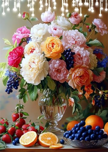 Diamond Painting Kinder Blume, Diamant Painting Bilder Obst DIY Runden Steine Diamant Kunst Malerei Kits, 5D Mosaikherstellung Bastelset Erwachsene für Aesthetic Room Decor Geschenke 40x50 cm X4-621 von Hooixaag