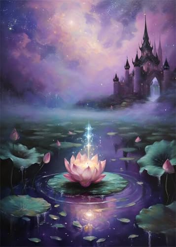 Diamond Painting Set für Erwachsene Lotus Diamant Painting Bilder Schloss DIY Runden Vollbohrer Diamant Malerei Stickerei Kreuzstich, 5D Mosaik Basteln Mädchen Geschenke für Room Decor 60x80 cm X4-882 von Hooixaag