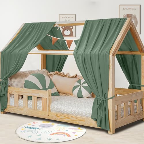 Hausbett Himmel Deko Set, Betthimmel Hausbett aus Musselin - 2 Betthimmel & 1 Wimpelkette, für Jungen Mädchen Deko für Kinderzimmer Babyzimmer, Baldachin Kinderzimmer Deko I 135 x 320cm Dunkelgrün von Hook