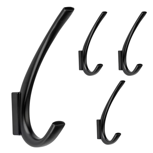 HookNest | 4er-Set Doppel-Wandhaken | Mattschwarz, Zinklegierung, 5 KG Tragkraft | Korrosionsbeständig, platzsparendes Design für Bad, Küche & Garderobe von HookNest