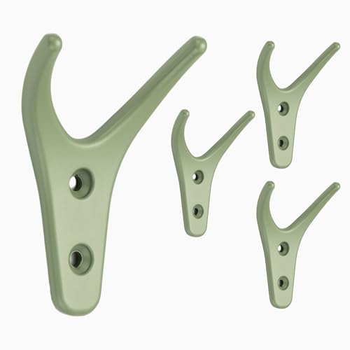 HookNest 4er Set Doppelhaken Garderobenhaken | Y-Design Wandhaken aus Zinklegierung – robust & korrosionsbeständig | Kleiderhaken für Flur, Bad & Küche | Mattgrün von HookNest