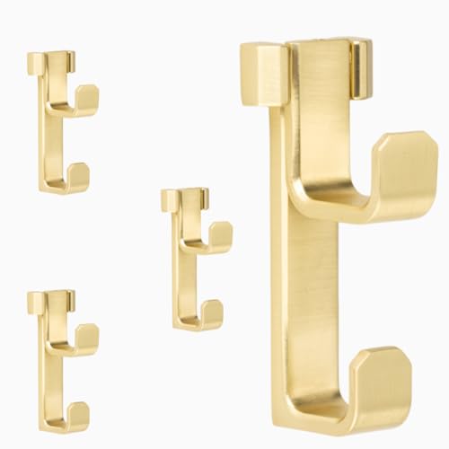 HookNest 4er Set Garderobenhaken & Kleiderhaken | Robuste Eckige Wandhaken in Gebürstetem Gold | 10kg Tragkraft aus Zinklegierung | Rostfrei für Bad, Flur & Garderobe von HookNest