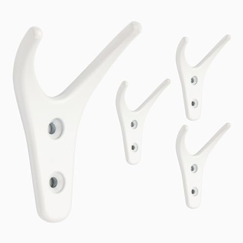 HookNest 4er Set Wandhaken Metall | Doppelhaken Garderobenhaken aus Zinklegierung – Korrosionsbeständig & bis 4kg Tragkraft | Kleiderhaken für Flur, Bad, Schlafzimmer & Küche | Weiß von HookNest