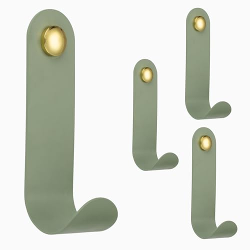 HookNest Wandhaken Set 4 Stück – Massives Metall J-Haken, bis 10kg belastbar | Garderobenhaken & Kleiderhaken, Handtuchhaken für Flur, Bad & Küche | Mattgrün mit goldener Schraubkappe HookNest Wandhaken Set 4 Stück – Massives Metall J-Haken, bis 10kg belastbar | Garderobenhaken & Kleiderhaken, Handtuchhaken für Flur, Bad & Küche | Mattgrün mit goldener Schraubkappe von HookNest
