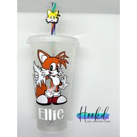 Tails Inspiriert Sonic The Hedgehog 24Oz Konfetti/Glitter Kaltschalenbecher. Kann Personalisiert Werden. Stroh Topper Optional. Tolle Geschenkidee von HookdOnInspiration