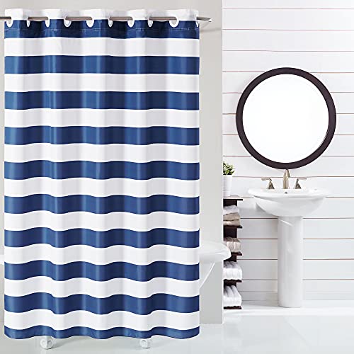 Hookless Cabana Duschvorhang, gestreift, mit PEVA-Futter, 180 x 188 cm, Marineblau von Hookless