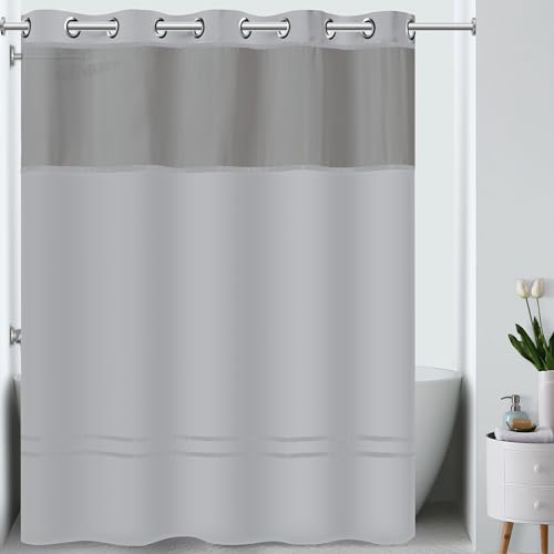 Hookless It's A Snap! Escape Duschvorhang, 3-in-1-Duschvorhang, Stoff-Duschvorhang mit durchsichtigem Fenster, Flex-On-Ringen und Stofffutter, 180,3 x 188 cm, Grau Hookless It's A Snap! Escape Duschvorhang, 3-in-1-Duschvorhang, Stoff-Duschvorhang mit durchsichtigem Fenster, Flex-On-Ringen und Stofffutter, 180,3 x 188 cm, Grau von Hookless