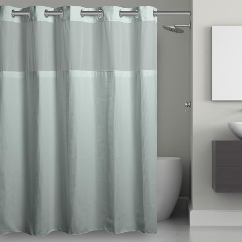 Hookless It's a snap! Waffel-Duschvorhang, 3-in-1-Duschvorhang, inkl. Stoff-Duschvorhang mit durchsichtigem Fenster Oben, Flex-On-Ringen und Stofffutter, 137,2 x 203,2 cm, Nebelblau Hookless It's a snap! Waffel-Duschvorhang, 3-in-1-Duschvorhang, inkl. Stoff-Duschvorhang mit durchsichtigem Fenster Oben, Flex-On-Ringen und Stofffutter, 137,2 x 203,2 cm, Nebelblau von Hookless