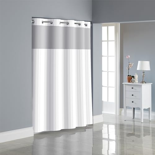Hookless RBH35MY053 Victorian Stripe Design Polyester with PEVA Snap-in Liner and Flex-On Rings Shower Curtain, Bright White von Hookless