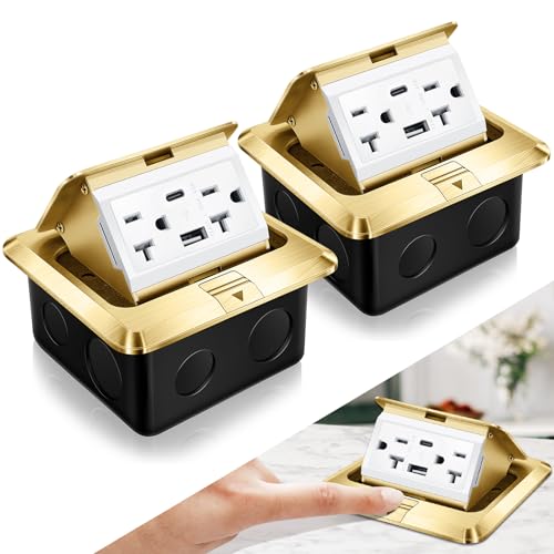Hoolerry Pop-Up-Bodensteckdosen-Set, wasserdichte Steckdosenabdeckungsbox mit 4,8 A USB-A- und Typ-C-Ladung und manipulationssicherer 20-A-Steckdose für Arbeitsplatte, Büro, Zuhause, 2 Stück von Hoolerry