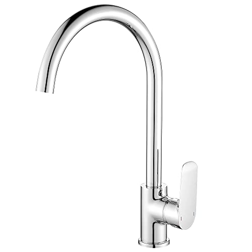 Hoomtaook Wasserhahn Küche Küchenarmatur Mischbatterie Küche Single Lever Um 360° Drehbar Messing Verchromt Warm und Kaltes Wasserhahn Adapter 3/8 "und 1/2" von Hoomtaook