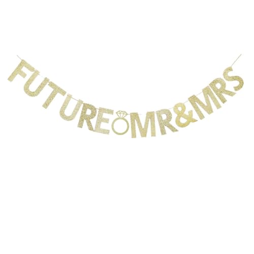 Future Mr & Mrs Banner, Vintage-Goldglitzer-Papierschild für Verlobung, Party, Dekorationen, Wimpelkette Future Mr & Mrs Banner, Vintage-Goldglitzer-Papierschild für Verlobung, Party, Dekorationen, Wimpelkette von HoonPa Decors
