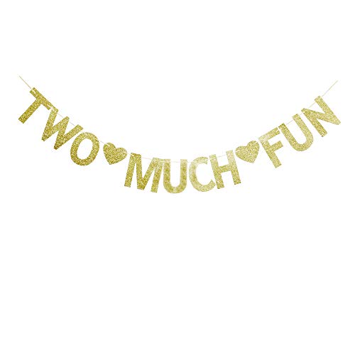 Two Much Fun Banner, Vintage Gold Glitter Paper Sign Garland for Kids' Boys Girls Twins' 2nd Birthday Party Decor Supplies Two Much Fun Banner, Vintage Gold Glitter Paper Sign Garland for Kids' Boys Girls Twins' 2nd Birthday Party Decor Supplies von HoonPa Decors
