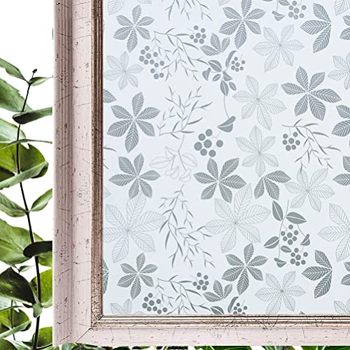 Hoonng Fensterfolie Blickdicht Selbsthaftend Motiv Weiße Pflanze Sichtschutz 30x200cm von Hoonng