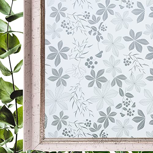 Hoonng Fensterfolie Blickdicht Selbsthaftend Motiv Weiße Pflanze Sichtschutz 44.5x200cm von Hoonng
