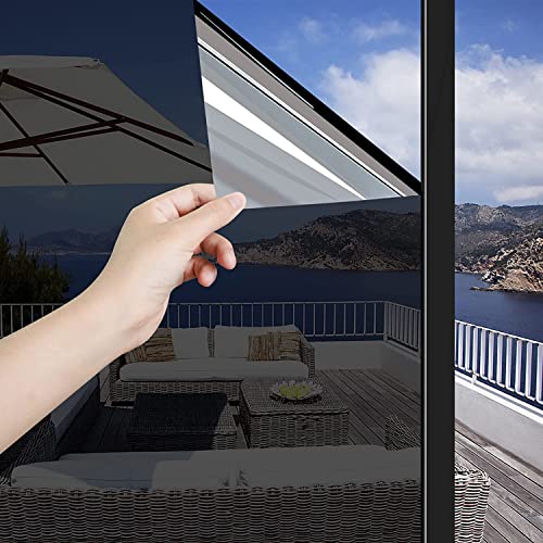 Hoonng Fensterfolie von Innen Durchsichtig von Aussen Blickdicht Schwarz Spiegelfolie Sonnenschutz Selbsthaftend Sichtschutz, 44.5x300CM von Hoonng