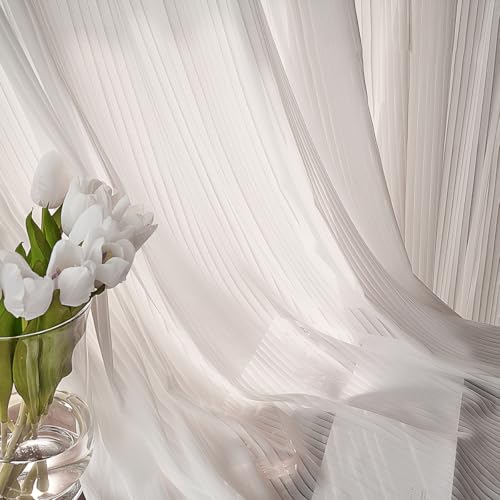 Hoonng Gardinen mit Kräuselband Weißes Lamellenvorhang Design Sichtschutz Vorhänge 2er Set, 225x140cm Hoonng Gardinen mit Kräuselband Weißes Lamellenvorhang Design Sichtschutz Vorhänge 2er Set, 225x140cm von Hoonng