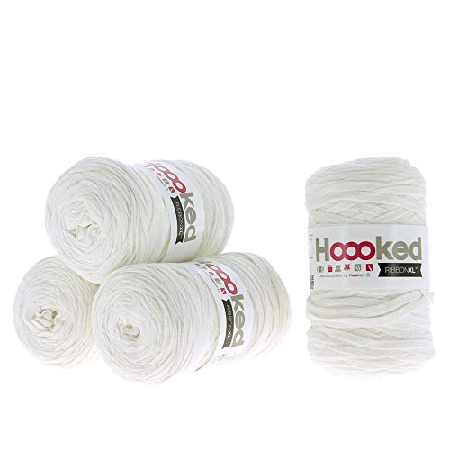 Hoooked Ribbon XL Bändchengarn Sparset aus 4 Rollen Wahl (Pearl White) von Hoooked