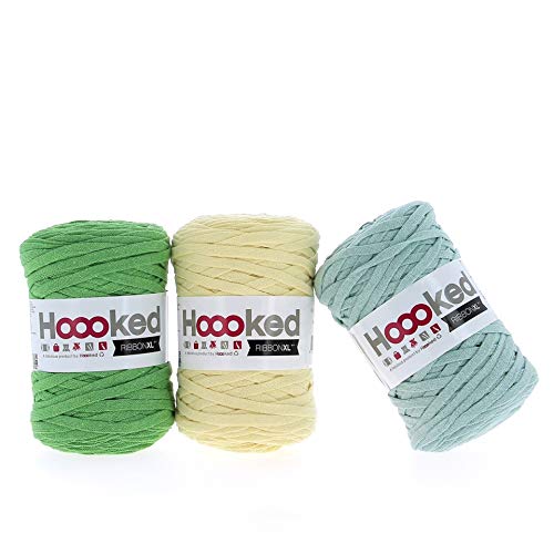 Hoooked RibbonXL Sparset aus 3 Rollen je 120 Meter Riesen-Textilgarn aus recycelter Kleidung (Lemonade Lush) von Hoooked