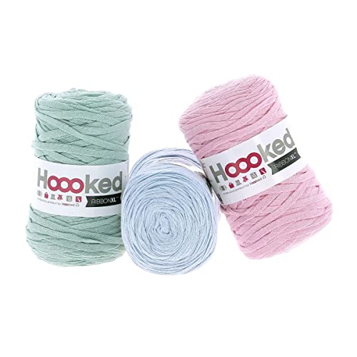 Hoooked RibbonXL Sparset aus 3 Rollen je 120 Meter Riesen-Textilgarn aus recycelter Kleidung (Powder Pastell) von Hoooked