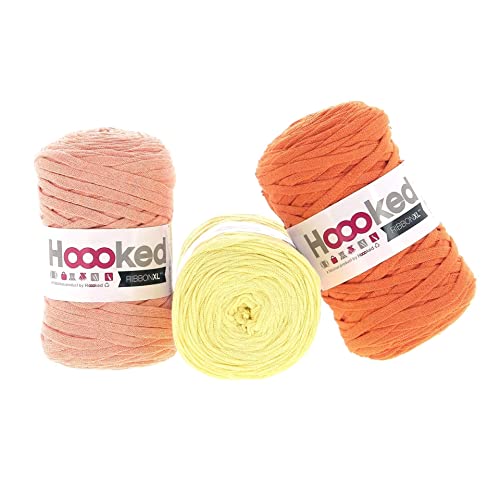 Hoooked RibbonXL Sparset aus 3 Rollen je 120 Meter Riesen-Textilgarn aus recycelter Kleidung in Fruity Lemon von Hoooked