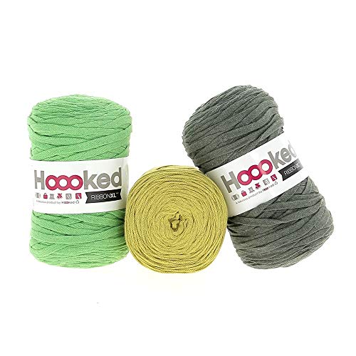 Hoooked RibbonXL Sparset aus 3 Rollen je 120 Meter Riesen-Textilgarn aus recycelter Kleidung in Herborium Green von Hoooked