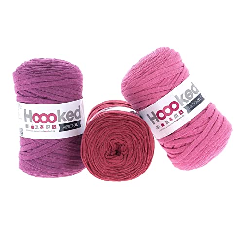 Hoooked RibbonXL Sparset aus 3 Rollen je 120 Meter Riesen-Textilgarn aus recycelter Kleidung in Plum Lipstick von Hoooked