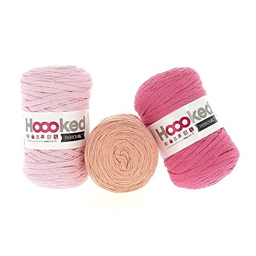 Hoooked RibbonXL Sparset aus 3 Rollen je 120 Meter Riesen-Textilgarn aus recycelter Kleidung in Think Pink von Hoooked