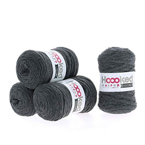 Hoooked RibbonXL Sparset aus 4 Rollen je 120 Meter Riesen-Textilgarn aus recycelter Kleidung in Charcoal Anthrazit von Hoooked