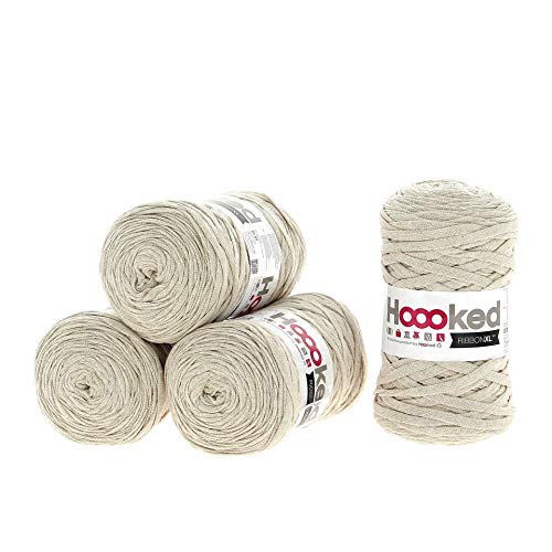 Hoooked RibbonXL Sparset aus 4 Rollen je 120 Meter Riesen-Textilgarn aus recycelter Kleidung in Sandy Ecru von Hoooked