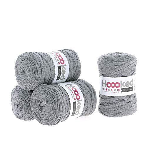 Hoooked RibbonXL Sparset aus 4 Rollen je 120 Meter Riesen-Textilgarn aus recycelter Kleidung in Stone Grey von Hoooked